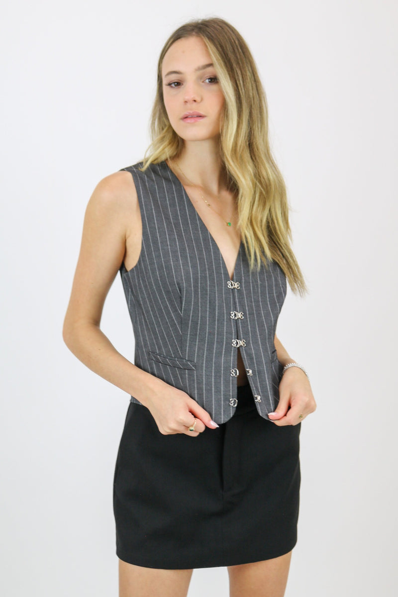 Uptown Stripe Vest | Grey