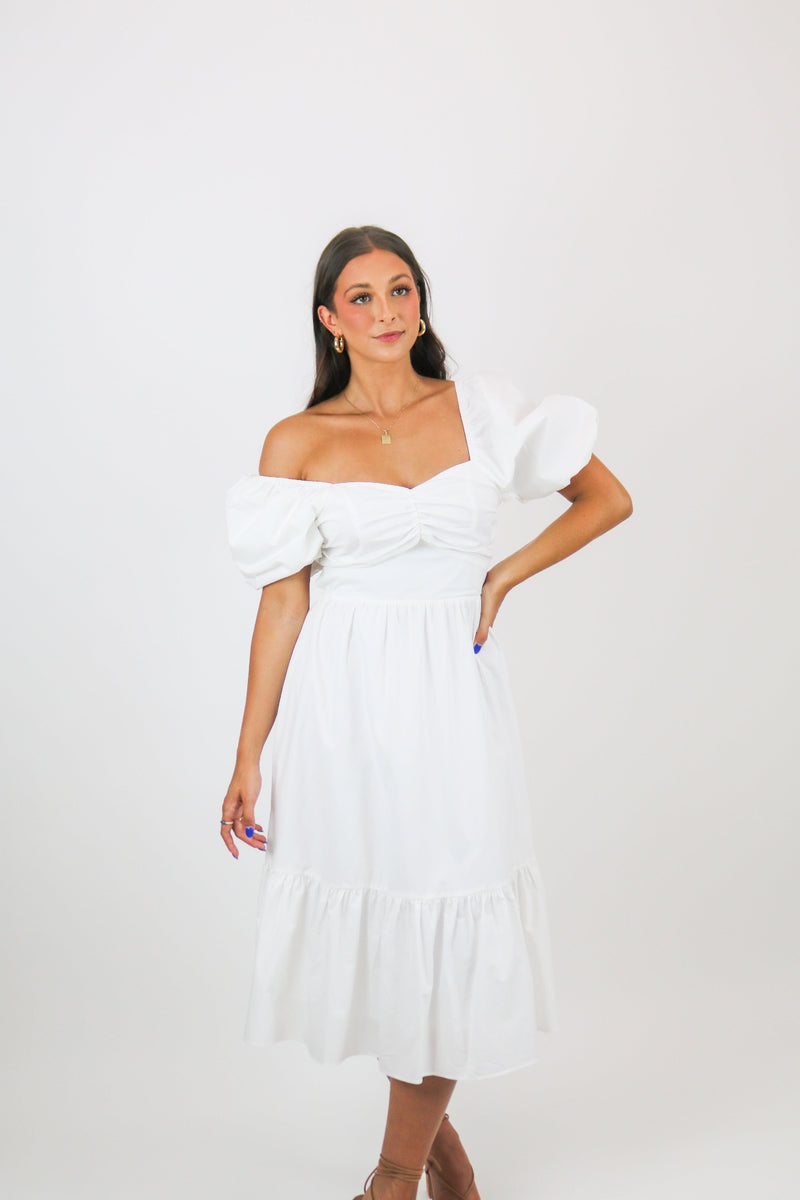 Cloud Open Back Midi Dress | White