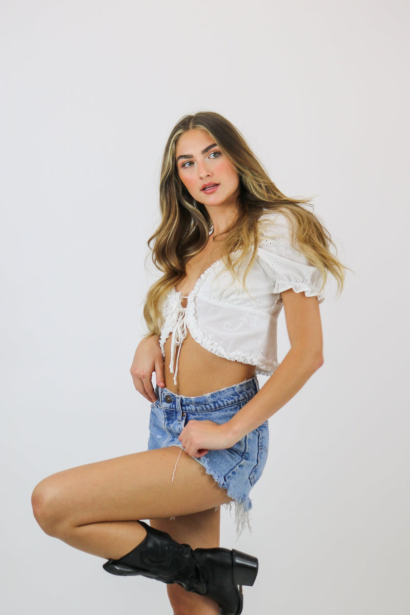 Jayde Eyelet Crop Top | Cloud Nine