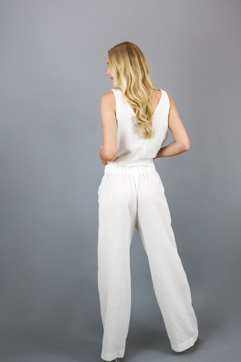 Peony Linen Pants | White