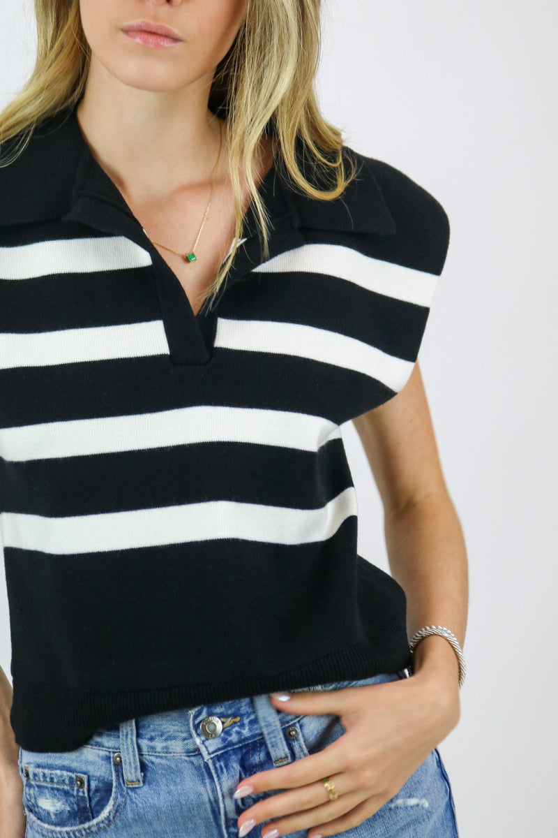 Dallas Striped Knit Top | Black|White