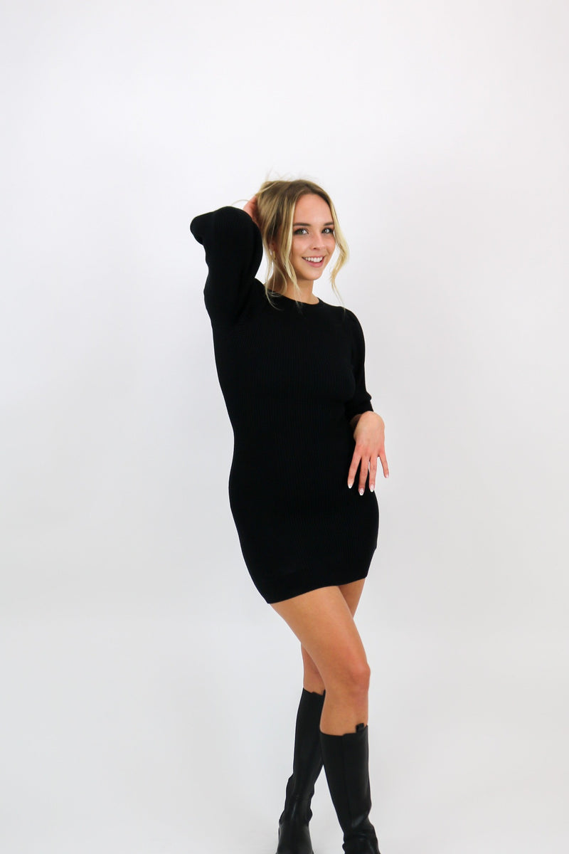 Brielle Puff Sleeve Sweater Dress | Black