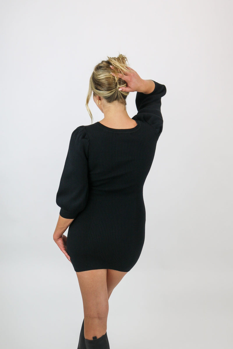 Brielle Puff Sleeve Sweater Dress | Black