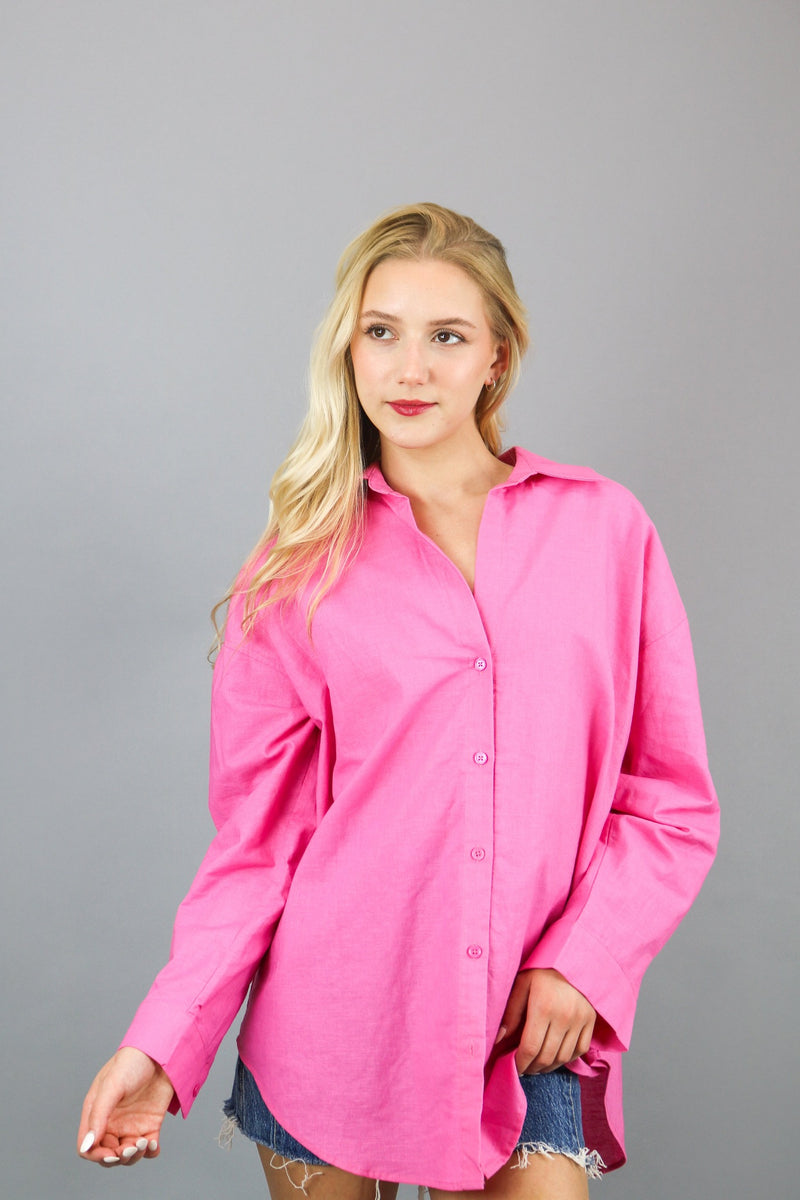 Lily Oversized Linen Shirt | Pink