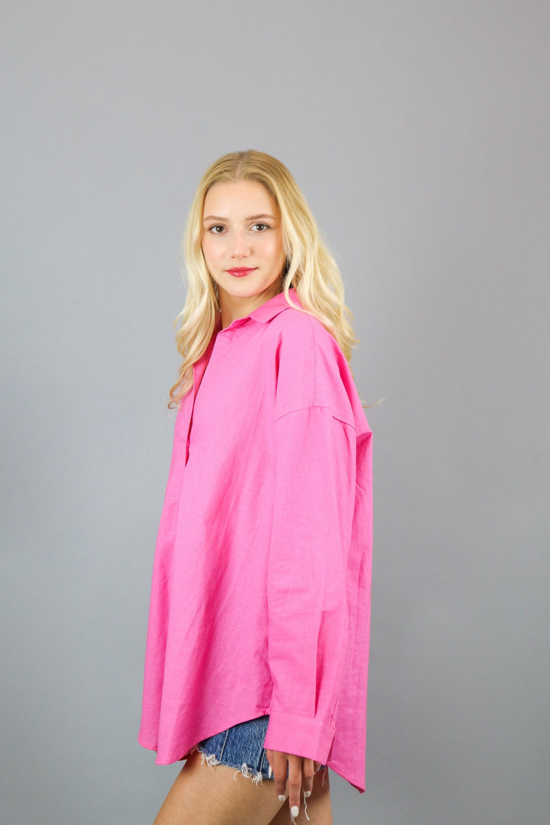 Lily Oversized Linen Shirt | Pink