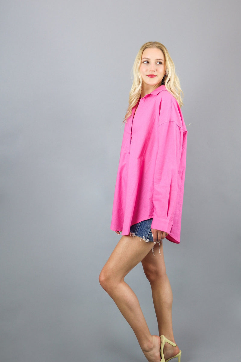 Lily Oversized Linen Shirt | Pink