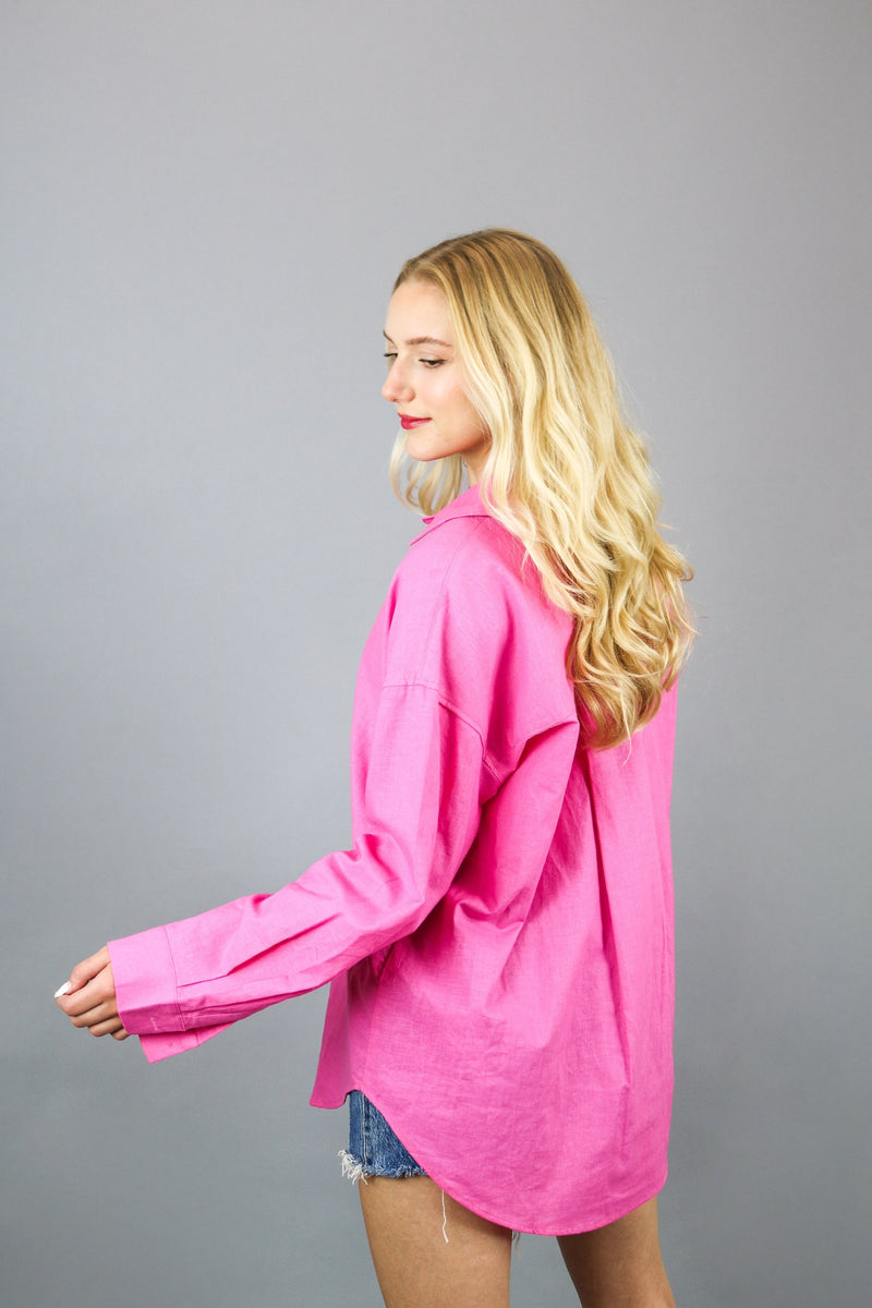 Lily Oversized Linen Shirt | Pink