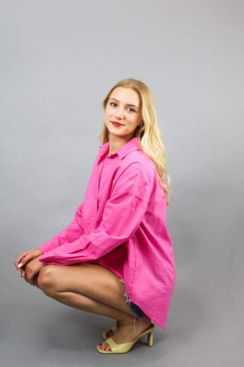 Lily Oversized Linen Shirt | Pink