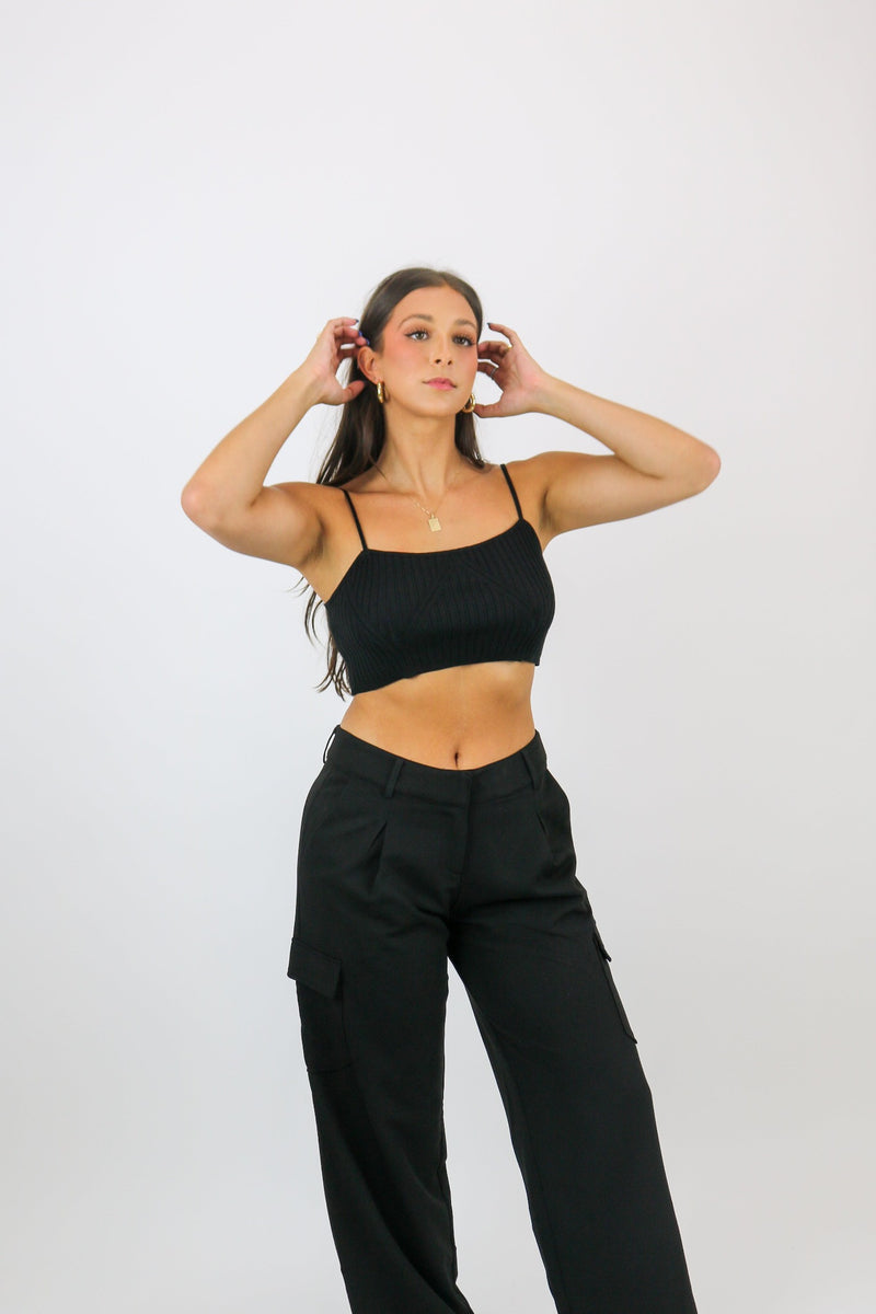 Alex Sweater Crop Top | Black