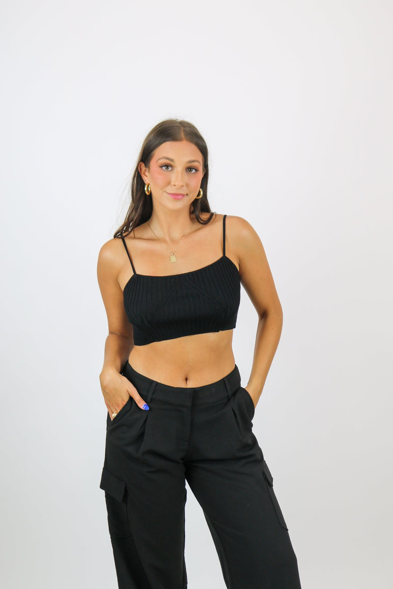 Alex Sweater Crop Top | Black