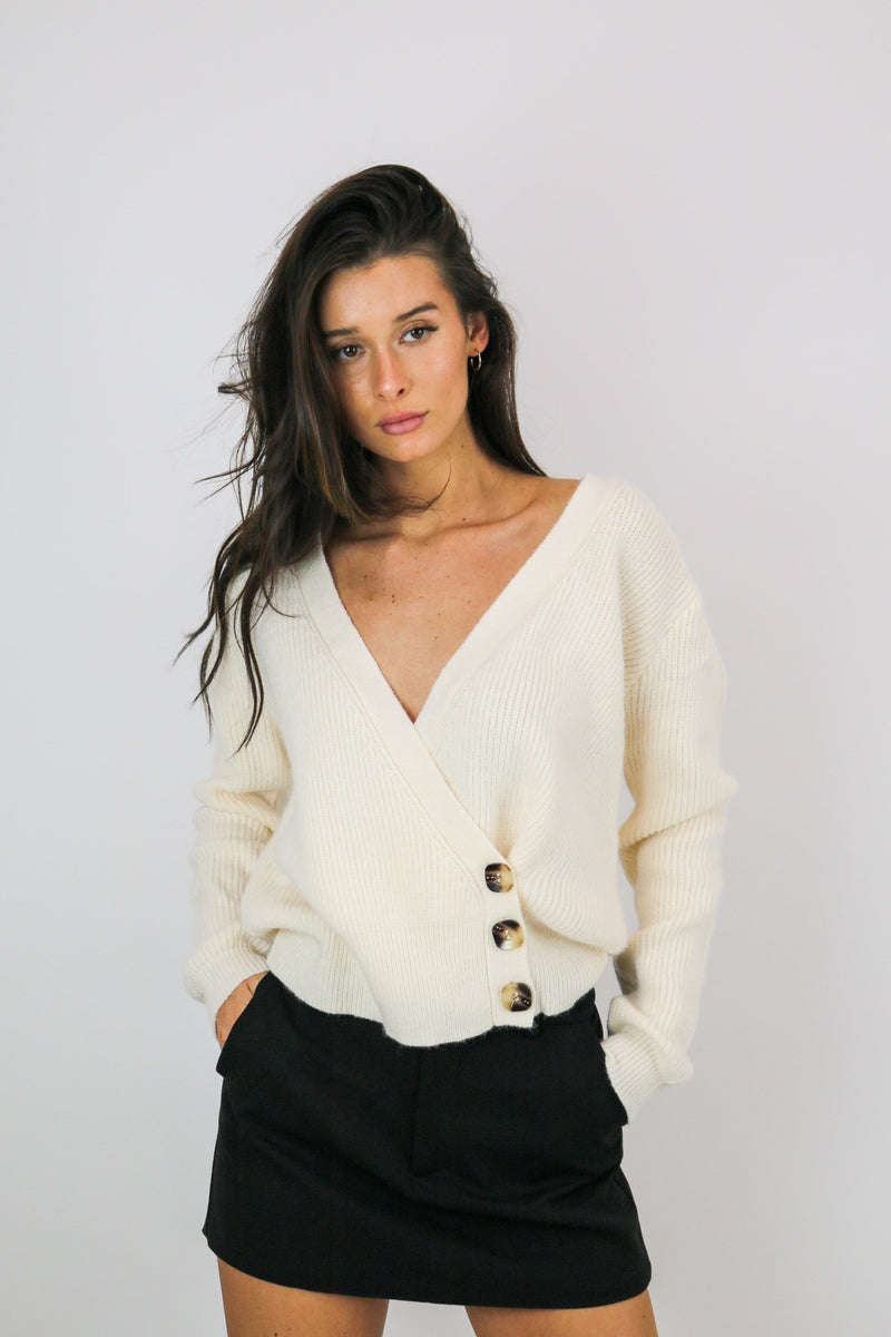 Grayson Button Wrap Cardigan | Ivory