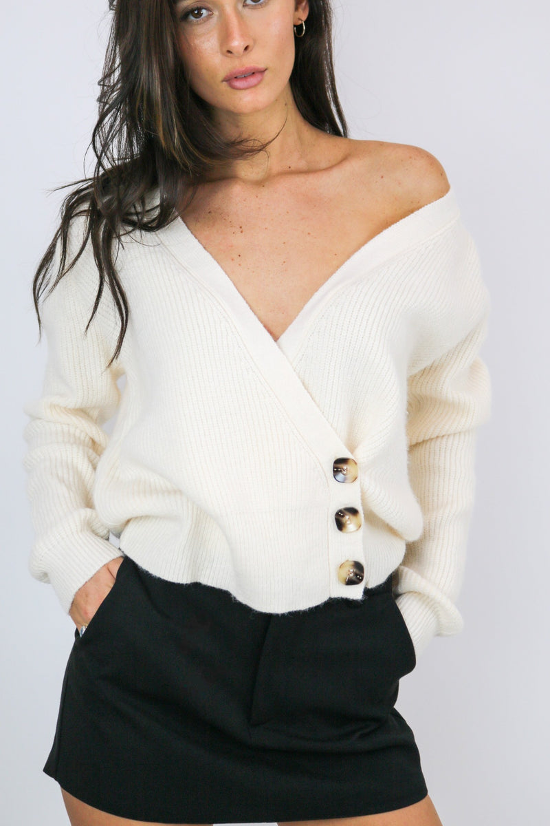 Grayson Button Wrap Cardigan | Ivory