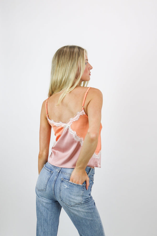 Color Block Satin Cami | Tangerine