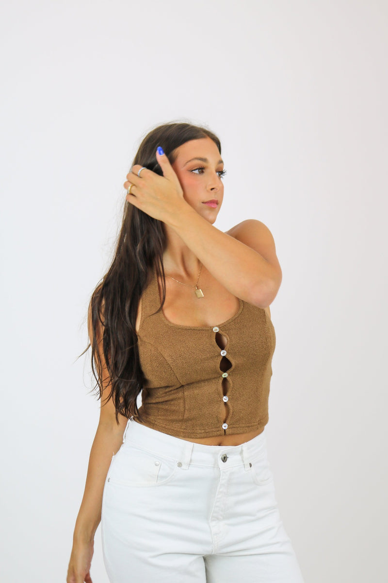 Sunset Button Down Halter Top | Brown