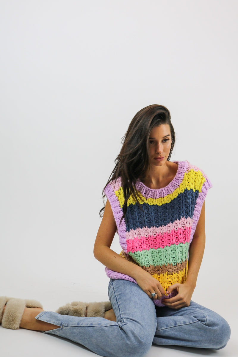 Hand Knitted Striped Vest | Multi