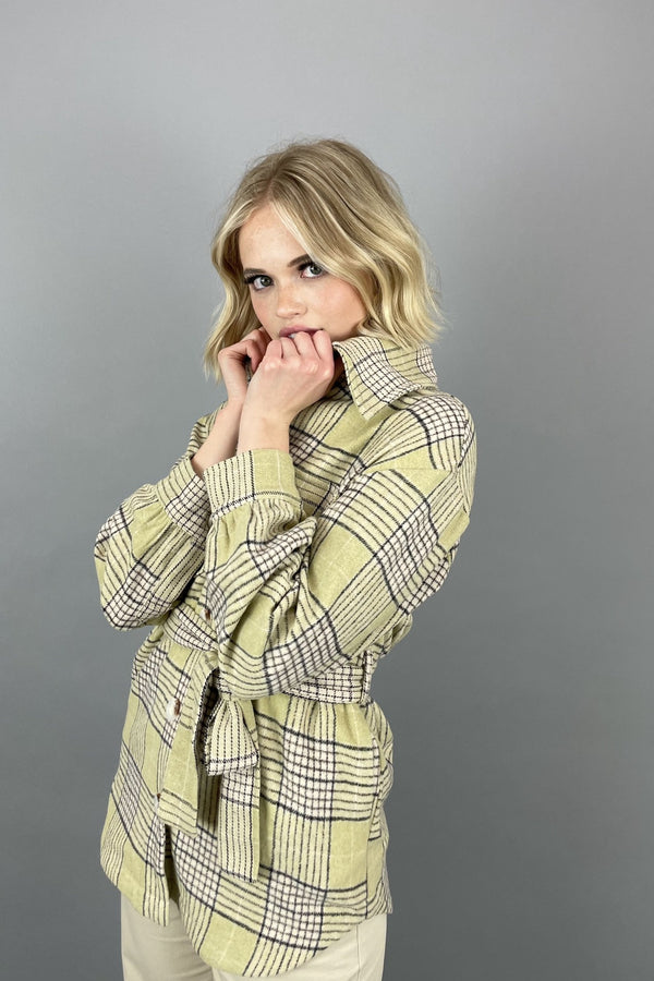 Alessandra Plaid Belted Jacket | Chartreause|Multi