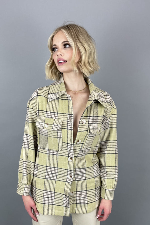 Alessandra Plaid Belted Jacket | Chartreause|Multi