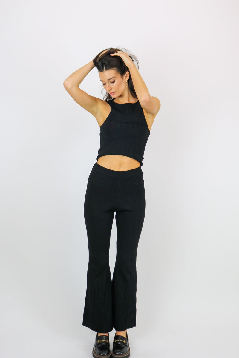 Ribbed Racer Flare Pants | Black