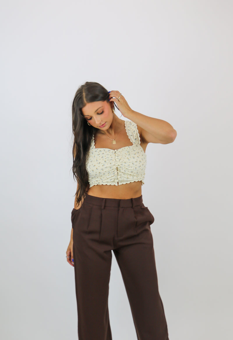 Ray Ruched Lace Top | Yellow Floral