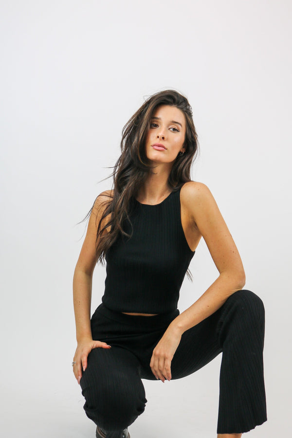 Ribbed Racer Flare Pants | Black