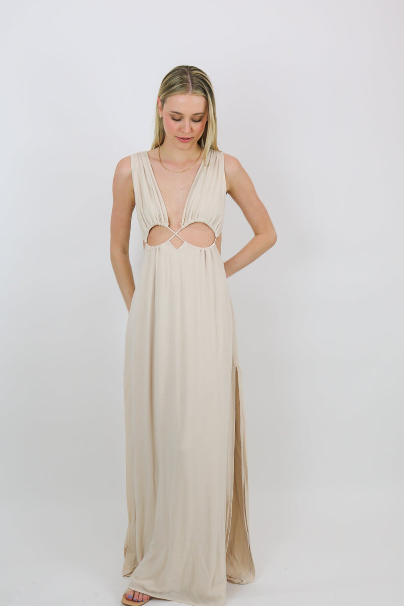 Bayside Maxi Slit Dress | Bone