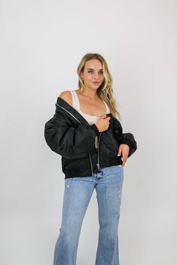 Bella Oversized Bomber Jacket | Black